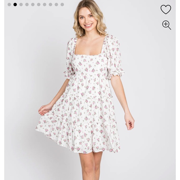 Pink floral puff sleeve mini dress. - Picture 4 of 4